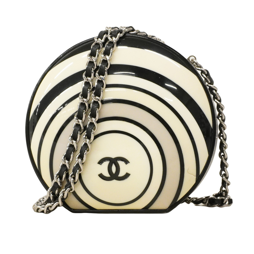 Chanel Shoulder Bag Chain Ivory White Black Silver Hardware